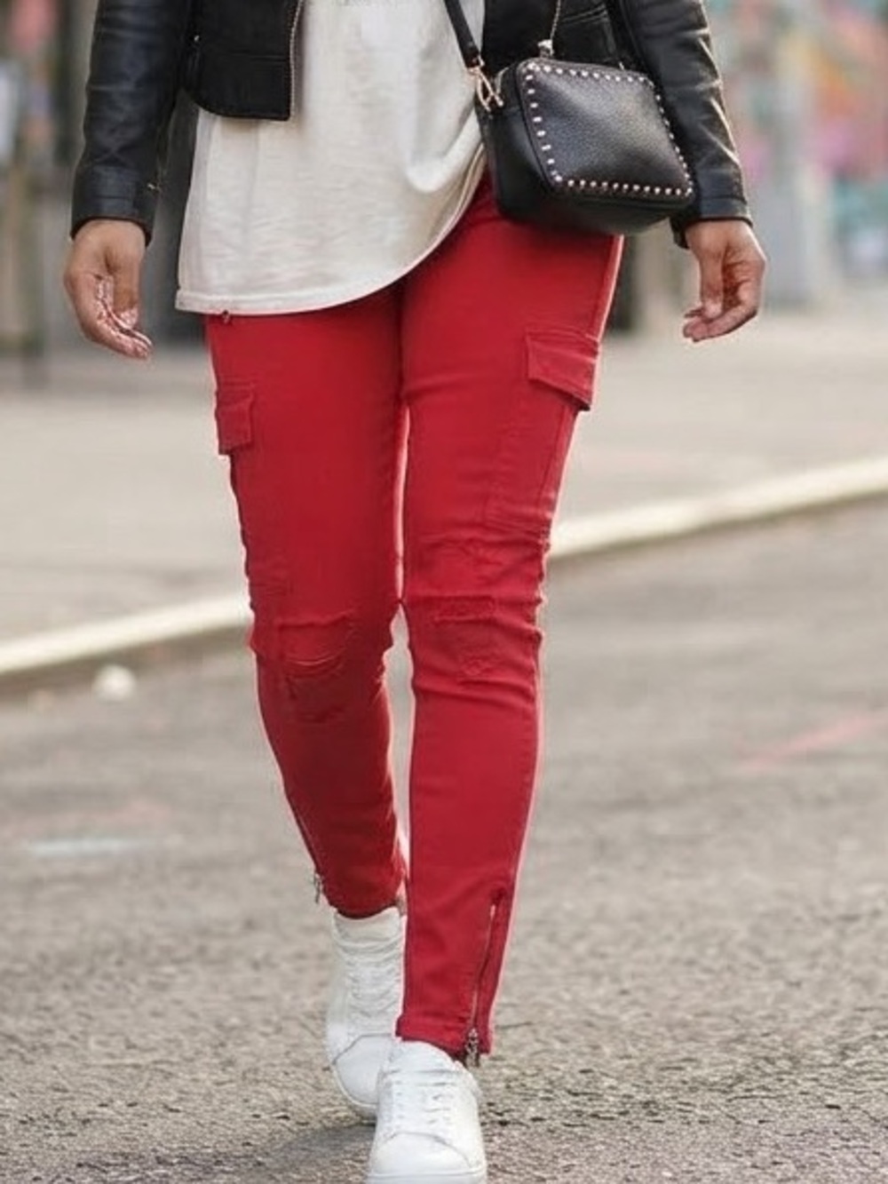 BONGO Red Skinny Pants womens size 7‎ with Ankle Zippers size pocket casual